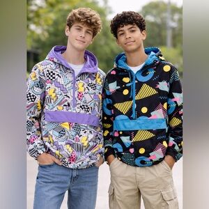 90's‎ Y2K Geometric Windbreaker Jacket Bundle 2 Ski Trip Saved By The Bell Sz M